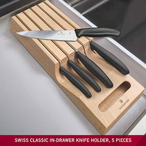 Victorinox Swiss Classic Kitchen Knife Set - 5 Pc Stainless Steel Knives with Wooden in-Drawer Storage Block, Black, Swiss Made - Home Decor Lo