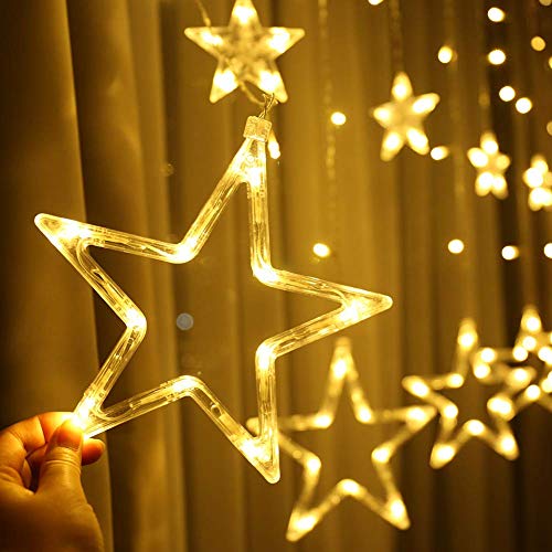 Home Solution's -Star Light Curtain Decorations (12 Star,138 LED,8 Flashing Modes in Warm White Color) - Home Decor Lo