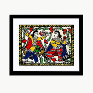 WallMantra Traditional Madhubani Art Painting with Frame/Synthetic Wood Wall Hanging/Break Resistant Clear Acrylic Glass/Gloss High Definition Print / 53cm x 40cm - Home Decor Lo