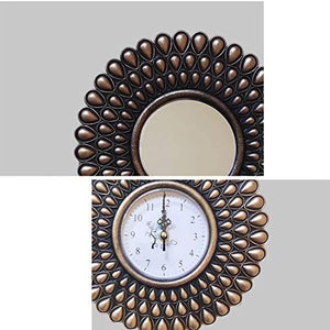 Upscale Set of 3 Wall Mounted 10 inch Decorative Mirrors with Clock for Living Room, Home Decor & Bedroom, Round Hanging Wall Decor Accessories - Gold - Home Decor Lo