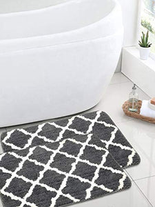 Saral Home Soft Anti Slip Microfiber Bathmat Set of 2Pc (45x70 cm, Grey) - Home Decor Lo