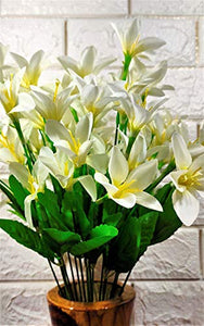 VTMT PETALSHUE-Artificial Lily Flower Bunch for Home Decoration and Garden Decor Set of 2 (10 Sticks 30 Flower) (White) - Home Decor Lo