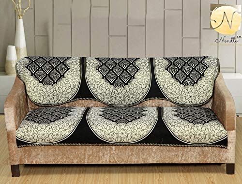 Nendle Cotton Sofa Covers Set of 3 Seater for Living Room (Black, 2 Pieces) - Home Decor Lo