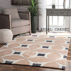 Regal Carpet Embossed Carved Handmade Tuffted Pure Woollen Thick Geometrical Carpet for Living Room Bedroom Size 4 x 6 feet (120X180 cm) Beige & White Multi - Home Decor Lo