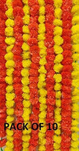 Load image into Gallery viewer, dannyboyzs Dennis Artificial Marigold Flowers 5 Orange and 5 Yellow Garland for Diwali, Housewarming, Christmas, Decorations (5 ft, 10 Strings) - Home Decor Lo