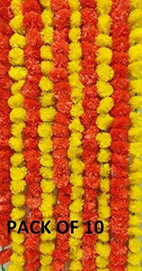 dannyboyzs Dennis Artificial Marigold Flowers 5 Orange and 5 Yellow Garland for Diwali, Housewarming, Christmas, Decorations (5 ft, 10 Strings) - Home Decor Lo