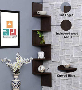 Furniture Cafe Zigzag Corner Wall Mount Shelf Unit/Racks and Shelves/Wall Shelf/Book Shelf/Wall Decoration (Walnut Finish, Brown) - Home Decor Lo