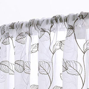 Topick Sheer Curtains for Living Room Curtain Leaf Embroidered Rod Pocket Window Curtains Botanical Geometric Embroidery Semi-Sheer Curtain for Bedroom 2 Panels 84 inch Grey - Home Decor Lo