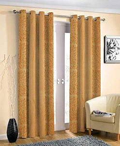 Decoscapes Pyramid Design Heavy Long Crush Quality Punching Curtains for Door Pack of 2 (Gold, 7 Feet) - Home Decor Lo