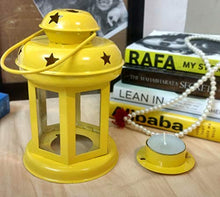 Load image into Gallery viewer, J MART Decor Iron Lantern/Lamp with t-Light Candle Hanging Light, T-Light Candle Holder Indoor/Outdoor Decor,Yellow &amp; Red, Size :- (6 inch x 3. 7 Inch x 3. 7 Inch Each Lantern) Set of 2 Home Décor - Home Decor Lo