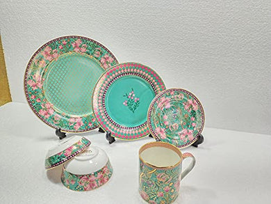 Vikas Khanna By Celeste Moksha Single Serving Ceramic Dinner Set, Décor Settings, 24 K Gold Plated Aubergine Green Colour
