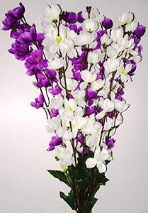 ENDECOR Artificial Multi Blossoms Bunch (21 inchs/ 45 cms) for Indoor and Outdoor Decoration of Your Office and Home (Combo of 2 Bunches) (White - Purple) - Home Decor Lo