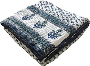 Amer Handicraft Double Bed Size White Jaipuri Cotton AC Quilt Razai Floral Prints for Winters - Home Decor Lo
