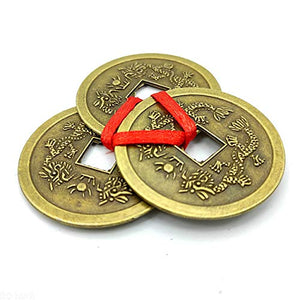 Plusvalue Feng Shui Vastu Remedies Dragon Phoenix 3 Chinese Coins Set Brass Wealth, Prosperity, Money, Good Luck (Big Size) - Home Decor Lo