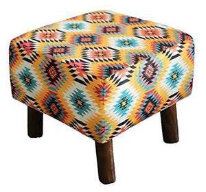 Kridhay Natura Life Printed Ottoman Cushion Footrest Stool Pouf - 4 Wooden Legs Added Stability - Home Decor Lo