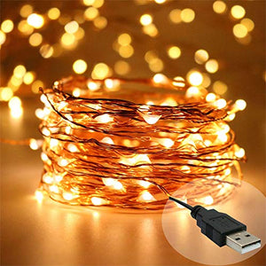 Quace Copper String Led Light 10M 100 LED USB Operated Wire Decorative Fairy Lights Diwali Christmas Festival - Warm White - Home Decor Lo