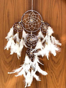 Rooh Dream Catcher ~ White and Brown 4 Tier ~ Handmade Hangings for Positivity - Home Decor Lo