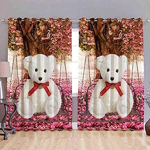 Rajvin Home Decor 3D Digital Printed Fancy Eyelet Window Curtains Set of 2 for Kids Room (taddy, 4x5) - Home Decor Lo