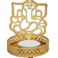 Load image into Gallery viewer, JD PRODUCTS Golden Metal Decorative Shadow Divine Lord Ganesha Ganpatiji and Laxmi Ji Tealight Candle Holder - Home Decor Lo