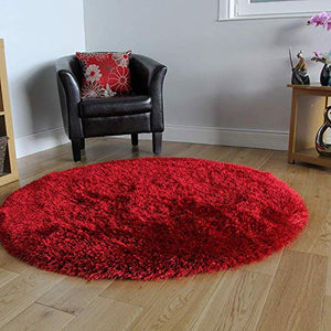 Quality Home Furnishing Carpet. Luxurious Soft Shag Collection Anti-SkidMoroccan Ogee Plush Area Rug Round (RED, 2 x 2 feet) - Home Decor Lo
