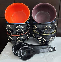 Load image into Gallery viewer, LOTUM Elegant Soup Bowls (Set of 6) with Same Color Spoons Made in India (Black Soup Bowls) - Home Decor Lo