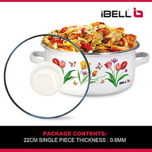 IBELL IBL ECS 206FL Decorative Enamel Ceramic Casserole with Sturdy Glass Lids, 20 cm, 2.2 L - Home Decor Lo
