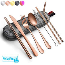 Load image into Gallery viewer, HOMMALY Portable Stainless Steel Silverware Travel Flatware Tableware Set with Case, Include Knife/Fork/Spoon/Straw (Rose Gold) - Home Decor Lo