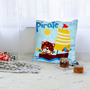 CRAFTLINEN Premium Kids Nursery Decor - Digital Print Reversible Cushion Cover for Babies and Toddler Bed & Seating 12 x 12 inch (Pirate Dog & Beautiful Boats Assorted Colours) - Home Decor Lo
