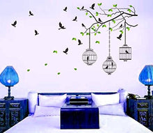 Load image into Gallery viewer, Decals Design &#39;Tree Branches with Leaves Birds and Cages&#39; Wall Sticker (PVC Vinyl, 50 cm x 70 cm, Multicolour) - Home Decor Lo