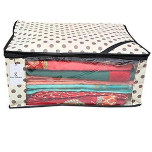 Kuber Industries™ Polka Dots Designer Saree Cover/Regular Cloth Bag/Wardrobe Organiser Set of 9 Pcs (Ivory) - Home Decor Lo