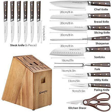 Load image into Gallery viewer, Emojoy Knife Set, 16-Piece Kitchen Knife Set with Carving Fork, Precious Wengewood Handle for Chef Knife Set with Block, German Stainless Steel, Emojoy - Home Decor Lo