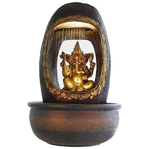 eCraftIndia Lord Ganesh and Round Textured Polystone Water Fountain (27 cm X 27 cm X 40 cm, Brown) & Five Steps Polystone Water Fountain (31 cm X 23 cm X 42 cm, Brown) Combo - Home Decor Lo