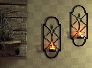 Hosley 7" Tealight Candle Holder / Wall Sconce with Glass Cup & Tealights for Decoration (Set of 2 )