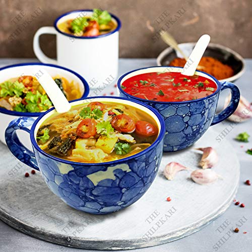 TSK Ceramic Modern Soup Bowl/Soup Cup Set with White Spoons - 350 ml, -  Home Decor Lo