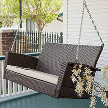 Load image into Gallery viewer, Weather Resistant Hanging Wicker Porch Swing Chair with Cushion - Home Decor Lo