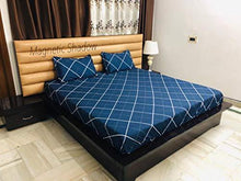 Load image into Gallery viewer, Magnetic Shadow King Size Bed Cover Elastic Fitted Bedsheet with 2 Pillow Covers (240 X 260 cms, Checkered Blue) - Home Decor Lo