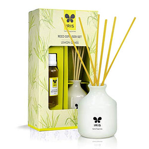 IRIS Reed Diffuser with Ceramic Pot - Lemon Grass - Home Fragrances - Risk-Free - Easy to use - 60 ml - Home Decor Lo