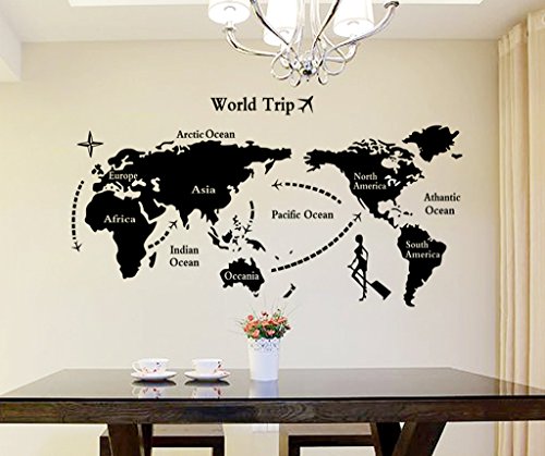 Decals Design 'World Map' Wall Sticker (PVC Vinyl, 90 cm x 60 cm, Black) - Home Decor Lo
