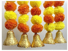 Load image into Gallery viewer, SPHINX Artificial Marigold Fluffy Flowers and Golden/Silver Hanging Bells Short Garlands/Torans/Wall hangings/Latkans for Decoration Approx 1.2 ft- Pack of 5 Strings (Yellow &amp; Dark Orange) - Home Decor Lo