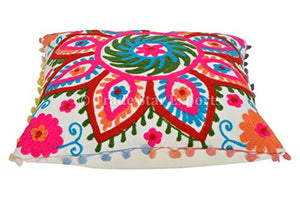 Trade Star Cotton Suzani Floral Embroidered Cushion Cover Throw Pillow Cases (Standard, Multicolour) - Home Decor Lo