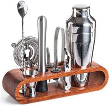 Load image into Gallery viewer, Mixology Bartender Kit: 10-Piece Bar Tool Set with Stylish Mahogany Stand - Perfect Home Bartending Kit and Martini Cocktail Shaker Set For an Awesome Drink Mixing Experience - Exclusive Recipes Bonus - Home Decor Lo