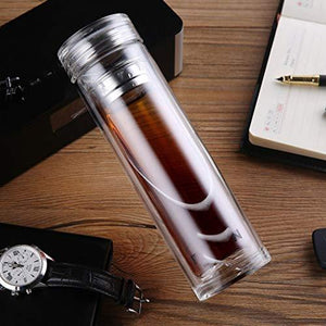 Styleys Glass Water Bottle, Double Walled Travel Mug with Removable Stainless Steel Infuser - Glass Tea and Coffee Tumbler with Sleeve Carrier, Lead-Free (S11080 - Transparent) - Home Decor Lo