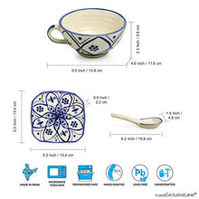 Load image into Gallery viewer, ExclusiveLane &#39;Moroccan Floral&#39; Hand Painted Studio Pottery Ceramic Soup Bowls with Spoons &amp; Saucers (Set of 2, Microwave Safe, 250 ML) - Handled Soup Bowls with Handle Soup Set with Spoon Soup Cups - Home Decor Lo