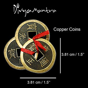 Divya Mantra Feng Shui Chinese Lucky Fortune I-Ching Dragon Coin Ornaments Wealth Charm Amulet Three Bronze Metal Coins with Hole and Red Ribbon Knot for Good Money Luck, Decoration Charms – Copper - Home Decor Lo