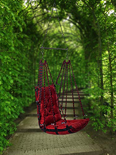 Tichkule Make in India, Soft Leather Velvet Hanging Swing Chair, Jhula for Adults, Swing for Indoor/Outdoor, Home, Balcony & Garden, 200 Kgs Weight Capacity (Red, Free Hanging Accessories) - Home Decor Lo