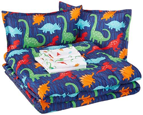 AmazonBasics Easy Care Super Soft Microfiber Kid's Bed-in-a-Bag Bedding Set - Full / Queen, Multi-Color Dinosaurs - Home Decor Lo