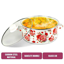 Load image into Gallery viewer, iBELL ND246 Decorative Enamel Casserole, 4 Litre, Gift Item with Sturdy Glass Lid, White - Home Decor Lo