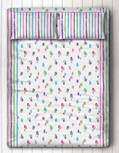 Silverlinen Dots and Stripes 100% Cotton 225 TC Double Bedsheet for Kids Room for Girls with Two Pillow Covers - Cotton Candy - Home Decor Lo