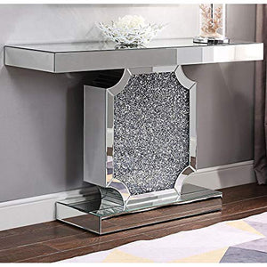 Venetian Image Diamond Surfaced Design Mirrored Console Table (48" W x 15" D x 30" H)
