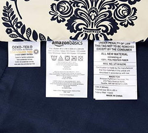AmazonBasics 8-Piece Comforter Bedding Set, King, Blue and Tan Damask, Microfiber, Ultra-Soft - Home Decor Lo
